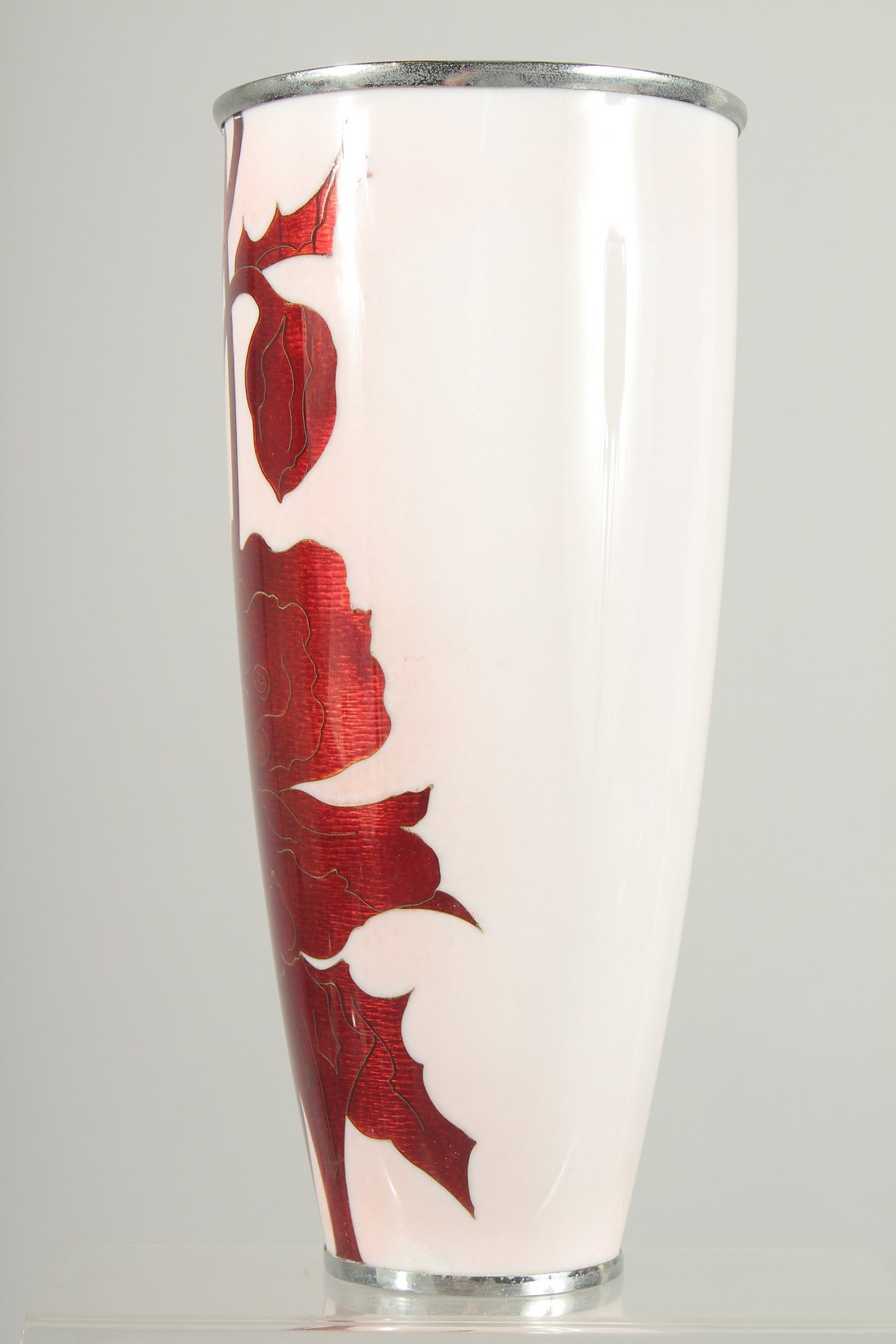A JAPANESE MIXED GINBARI AND CLOISONNE PINK GROUND VASE, decorated with flora, 28cm high. - Image 3 of 5