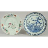 TWO 18TH-19TH CENTURY CHINESE PORCELAIN PLATES, (af), 25cm diameter and 23cm diameter, (2).