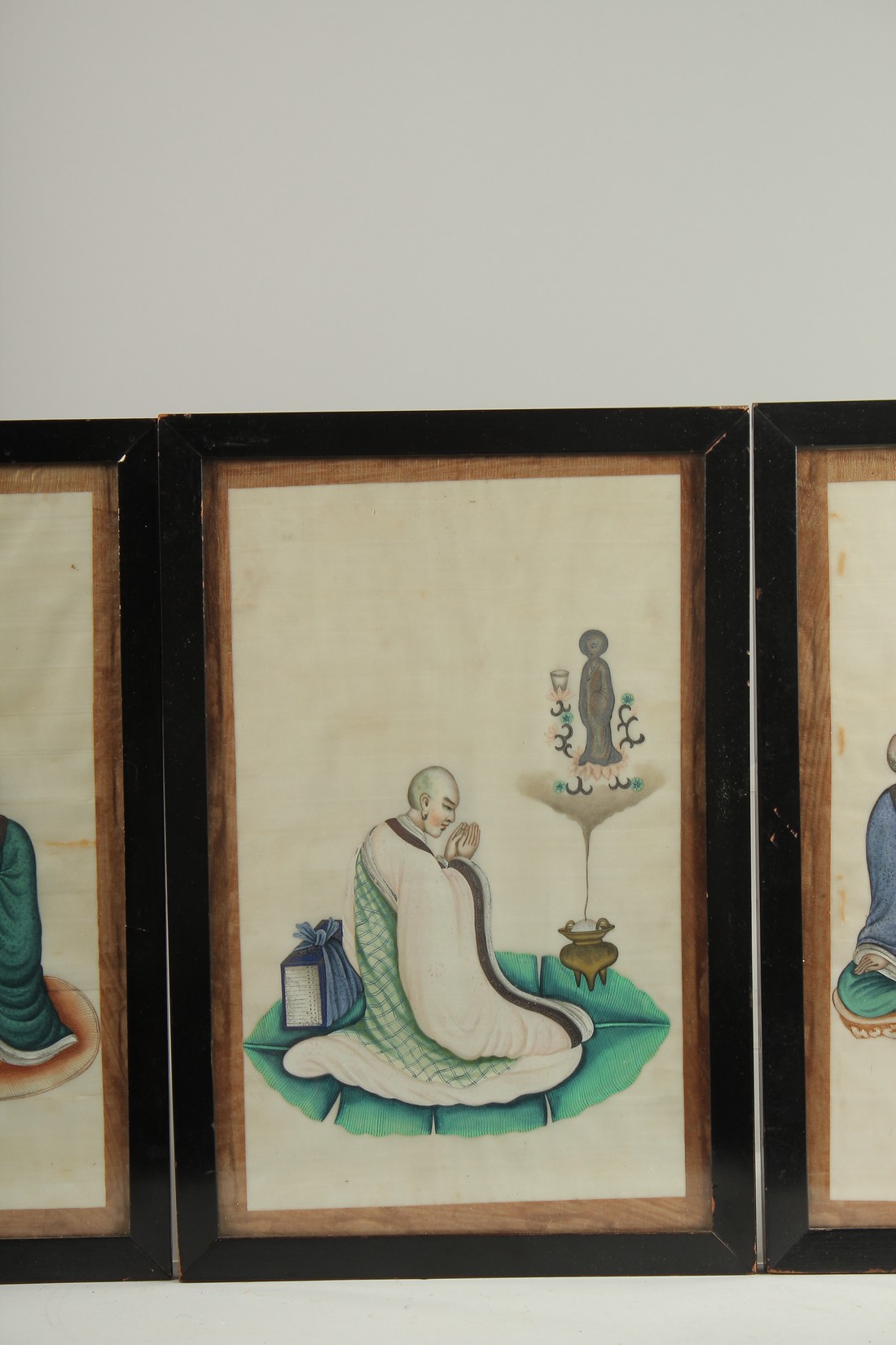 FOUR CHINESE PITH PAINTINGS, depicting various figures, uniformly framed and glazed, 38.5cm x 26cm - Image 4 of 5