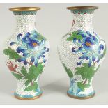 A GOOD PAIR OF CHINESE CLOISONNE VASES, decorated with flora and butterfly with mixed enamels on