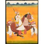 A FINE 19TH CENTURY INDIAN EQUESTRIAN MINIATURE PAINTING OF THAKUR BAKHTAWAR SINGH OF ANWA,