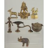 A COLLECTION OF SEVEN INDIAN AND ASIAN BRASS FIGURES, (7).