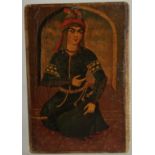 A FINE 19TH CENTURY SIGNED PERSIAN QAJAR LACQUERED PAINTING, 22cm x 15cm.