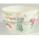 A CHINESE FAMILLE ROSE PORCELAIN BOWL, possibly a box lacking cover, painted with figures in a