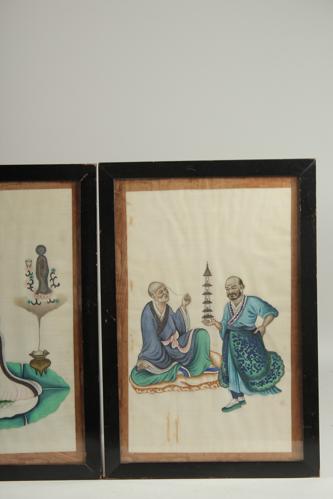 FOUR CHINESE PITH PAINTINGS, depicting various figures, uniformly framed and glazed, 38.5cm x 26cm - Image 5 of 5