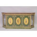 A VERY GOOD PAIR OF PAINTED SHERATON SIDE CABINETS, FAUX SATINWOOD, painted with garlands, the front