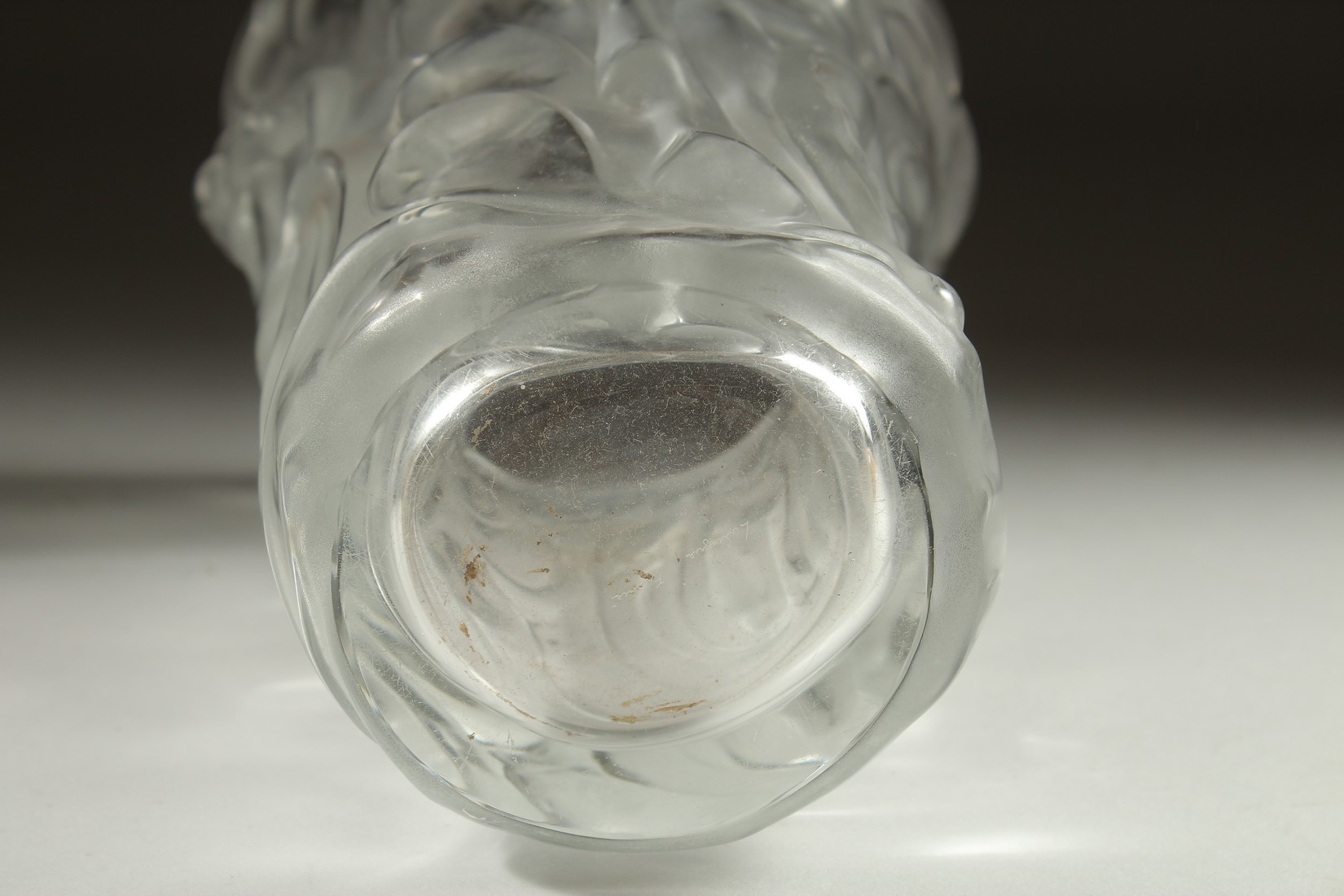 A GOOD LALIQUE FROSTED GLASS VASE the sides with nudes. Engraved: Lalique,France. 8.5ins high. - Image 5 of 6