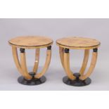 A PAIR OF ROUND ART DECO STYLE TABLES. 1ft 11ins diameter, 1t 11ins high.
