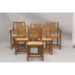 ROBERT "MOUSEMAN" THOMPSON. AN SET OF SIX OAK DINING CHAIRS, two with arms, all with lattice work