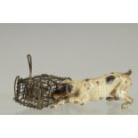A GOOD SMALL AUSTRIAN BERGMAN COLD PAINTED BRONZE DOG Attacking a rat in a cage. 4.5ins long.