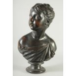 A LATE 19TH CENTURY ELACTAFORM BRONZE BUST OF A YOUTH, drapes around their shoulders, on a soccle