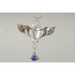 A SILVER AND LAPIS SCARAB NECKLACE.