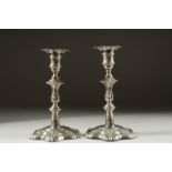 A GOOD PAIR OF WILLIAM IV SILVER SHELL CANDLESTICKS. Sheffield, 1833. Maker: R. W. & Co. 8.5ins