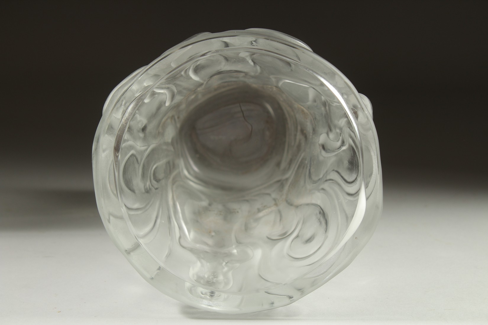 A GOOD LALIQUE FROSTED GLASS VASE the sides with nudes. Engraved: Lalique,France. 8.5ins high. - Image 4 of 6