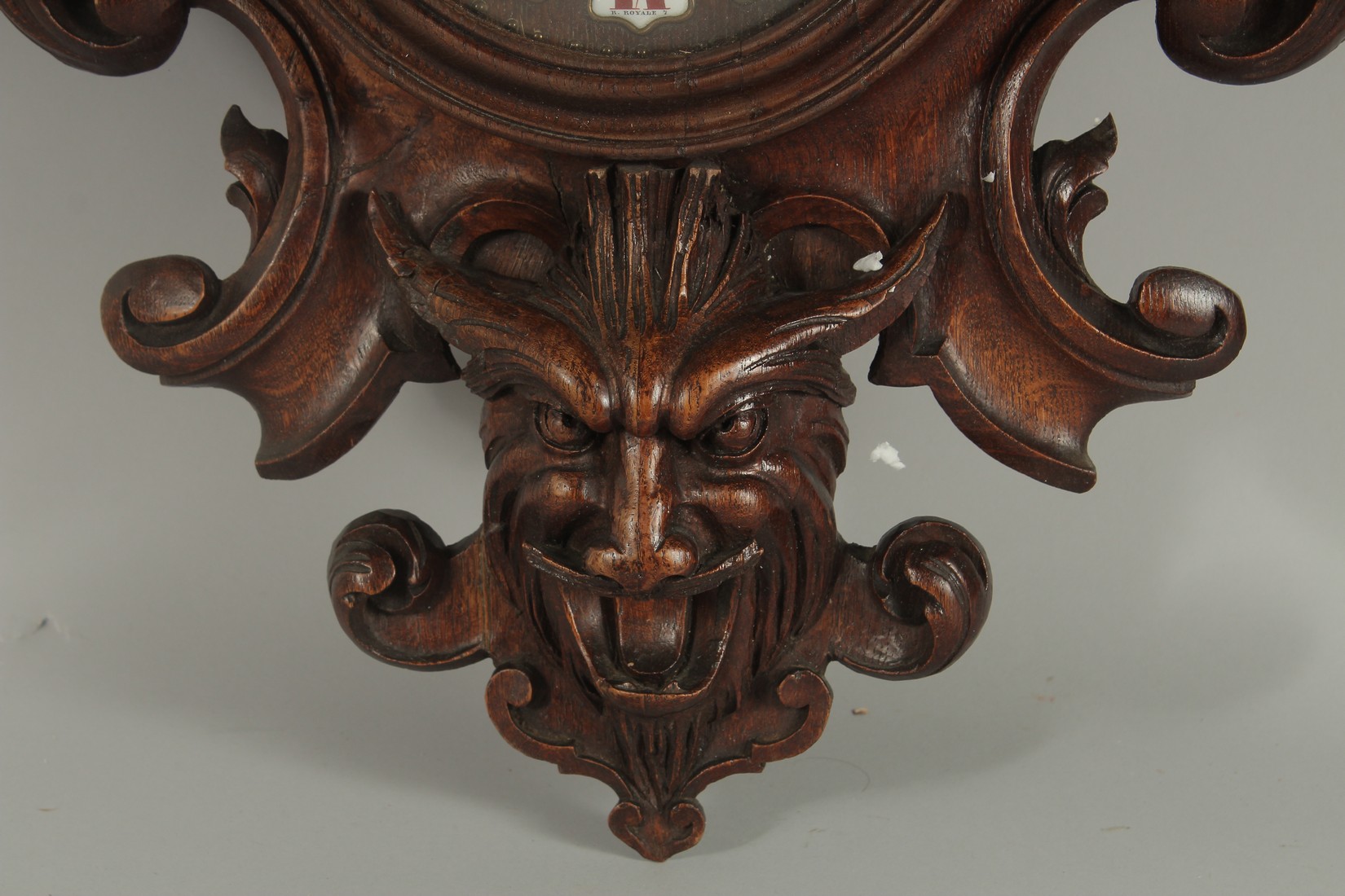 A LARGE CARVED WOOD CLOCK with urns and acanthus scrolls. 28ins high. - Image 3 of 5