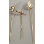 THREE VICTORIAN STICK PINS.