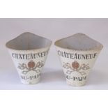 A GOOD PAIR OF TIN GRAPE BUCKETS. 'CHATEAUNEUF DU PAPE' 2ft high.