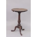 A GOOD GEORGE III MAHOGANY CIRCULAR TRAY TOP TRIPOD TABLE with tilt top, turned centre column on