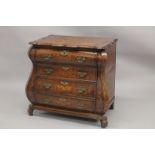 AN 18TH CENTURY, DUTCH MARQUETRY, SHAPED FRONT COMMODE with four long shaped graduated drawers