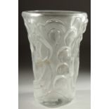 A GOOD LALIQUE FROSTED GLASS VASE the sides with nudes. Engraved: Lalique,France. 8.5ins high.
