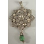 A LARGE VICTORIAN ENAMEL AND ROSE DIAMOND PENDANT.