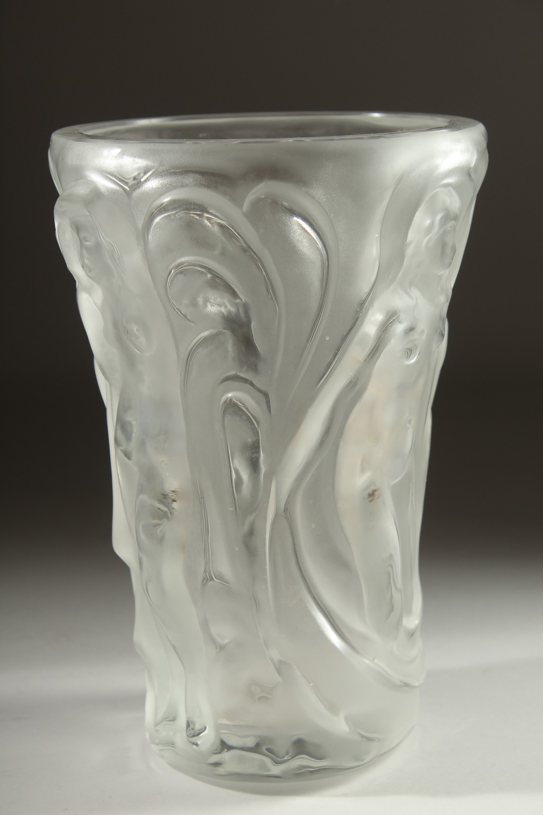 A GOOD LALIQUE FROSTED GLASS VASE the sides with nudes. Engraved: Lalique,France. 8.5ins high. - Image 3 of 6