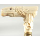 A WALKING STICK WITH CARVED BONE HANDLE 'Horse's Head'.