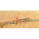 T. H. Leslie, Ducks on a pond, watercolour, signed and dated '92, 8.5" x 19.25", (21.5x49cm) in a