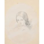 Circle of Princess Victoria, Head and shoulders portrait of a young girl, pencil drawing,