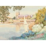 Alfred John Billingshurst (1880-1963) 'Isleworth', a view of a church from the river, watercolour,