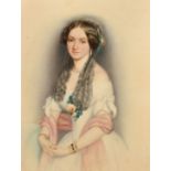 August Prinzhofer A three quarter length portrait of a lady, watercolour, signed and dated 1848,