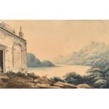 Circle of William Daniell, A temple on the edge of a lake, watercolour, inscribed 'Indian view', 5.