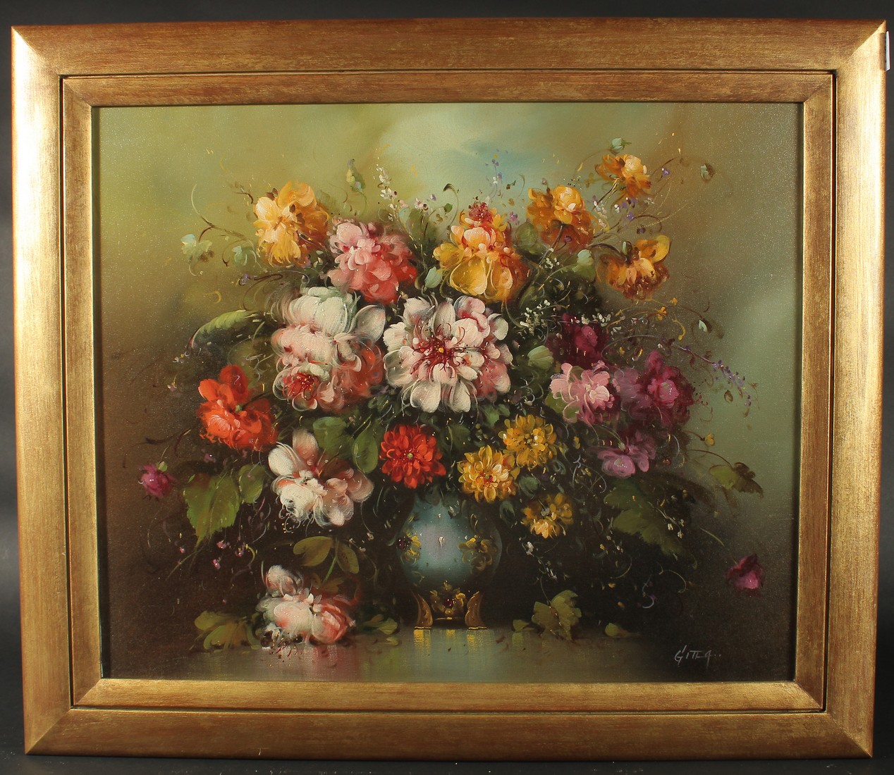 G. Itla (20th Century), A still life of mixed flowers in a vase, oil on canvas, signed, 20" x