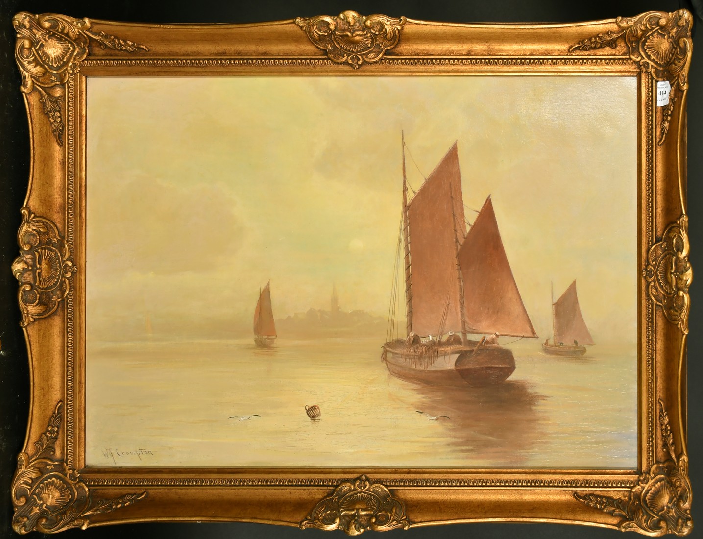 W.T. Crompton, Sailing boats at dawn, oil on canvas, signed, 20" x 30", (51x76cm). - Image 2 of 4