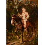 Late 19th Century Continental School, A Knight in armour on his horse, oil on board, indistinctly