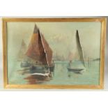 19th Century, Sailing boats on the lagoon, Venice, oil on canvas, indistinctly signed, 21" x 31", (