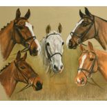 Mary Browning (20th Century) British, Head studies of five horses, pastel, signed, inscribed and