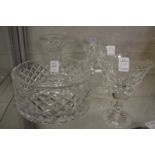 Waterford crystal to include a bowl, candle stand and three wine glasses.