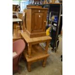 Pine bedside cupboard and two coffee tables.