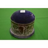 A good large hat pin cushion with embossed silver mount.