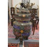 A monumental Chinese floor standing cloisonne Koro and cover 160cm high.