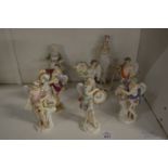 Six small classical porcelain figures emblematic of the zodiac signs, probably Meissen together with