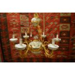 A good large Continental ormolu and porcelain six branch chandelier.