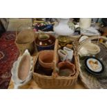 Household miscellaneous to include baskets, oil lamp, glassware etc.