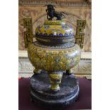 A good large Chinese cloisonne Koro and cover on a circular base, 130cm high including base.