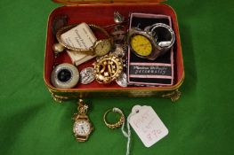 An 18ct gold ring, a ladies 9ct gold cased wrist watch and other items.