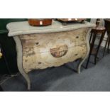 A decoratively painted French style two drawer commode.