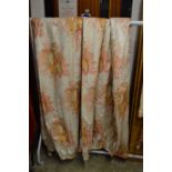 Two cream satin ground curtains printed with shells and other nautical emblems, each approx 280cm