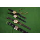 Five various gold cased wrist watches.