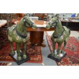 A good large and imposing pair of Chinese jade floor standing models of horses.